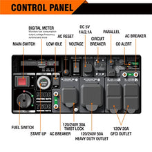 Load image into Gallery viewer, GENMAX Portable Inverter Generator, 9000W Super Quiet Gas Powered Engine with Parallel Capability, Remote/Electric Start, Digital display,EPA Compliant,CO Alarm Ideal for Home backup power (GM9000iE)