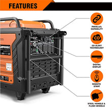 Load image into Gallery viewer, GENMAX Portable Inverter Generator, 9000W Super Quiet Gas Powered Engine with Parallel Capability, Remote/Electric Start, Digital display,EPA Compliant,CO Alarm Ideal for Home backup power (GM9000iE)