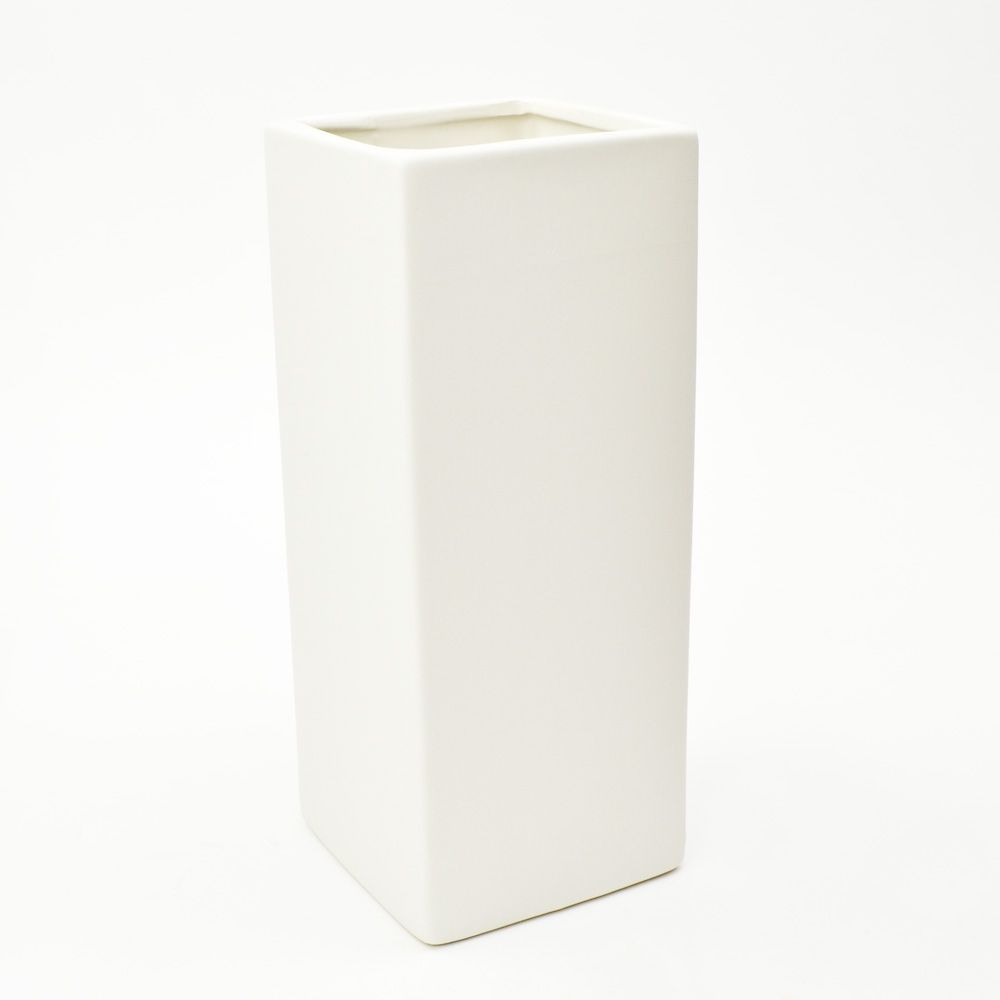 12 inch tall White Square Vase